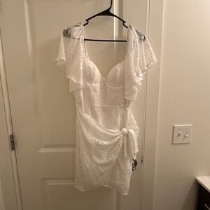 Aphrodite Molded Bust Angel Sleeve Wrap Dress Embroidered White - Selfie Leslie